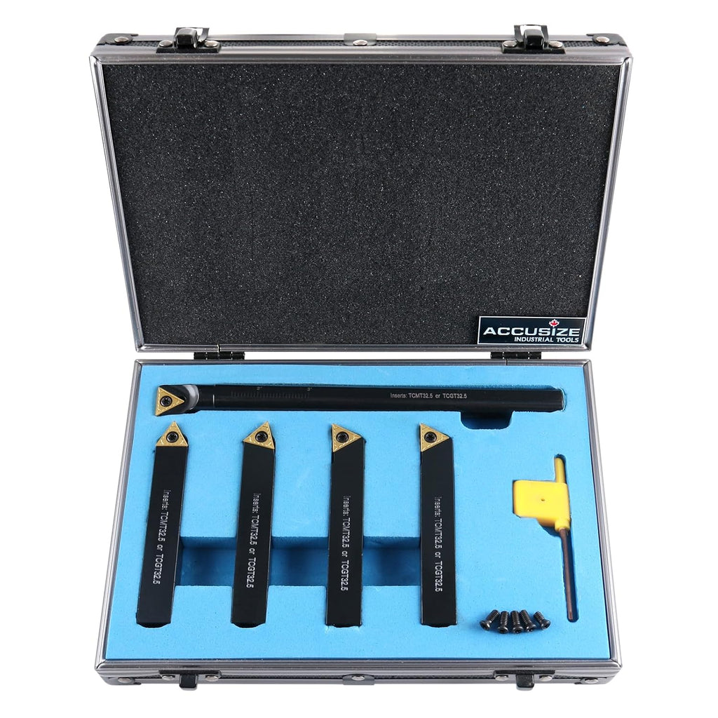 Accusize Industrial Tools Mini Indexable Turning Tool Boring, 5/8 in | Shank Size 5/8 in, Uses TCMT32.5 Inserts, Includes 5 Holders and Boring Bar, 2386-0058