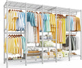 Raybee 88.2' W Clothes Rack Heavy Duty Clothing Racks for Hanging Clothes Extra Wide Portable Closet Loads 1200LBS Freestanding Garment Rack for Bedroom 88.2' W x 75.6' H x 15.7' D, White