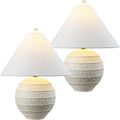 JONATHAN Y 21' Antique White Coastal Cottage Textured Resin Table Lamp Set of 2, Farmhouse Ridged Nightstand Lamps for Living Room Bedroom, White Linen Shade, LED Bulbs JYL9205A-SET2
