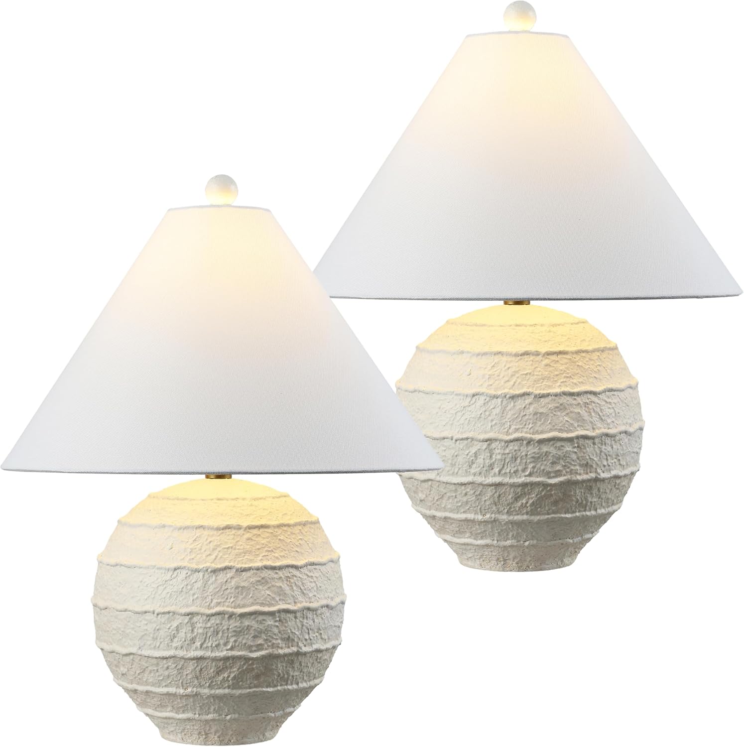 JONATHAN Y 21' Antique White Coastal Cottage Textured Resin Table Lamp Set of 2, Farmhouse Ridged Nightstand Lamps for Living Room Bedroom, White Linen Shade, LED Bulbs JYL9205A-SET2