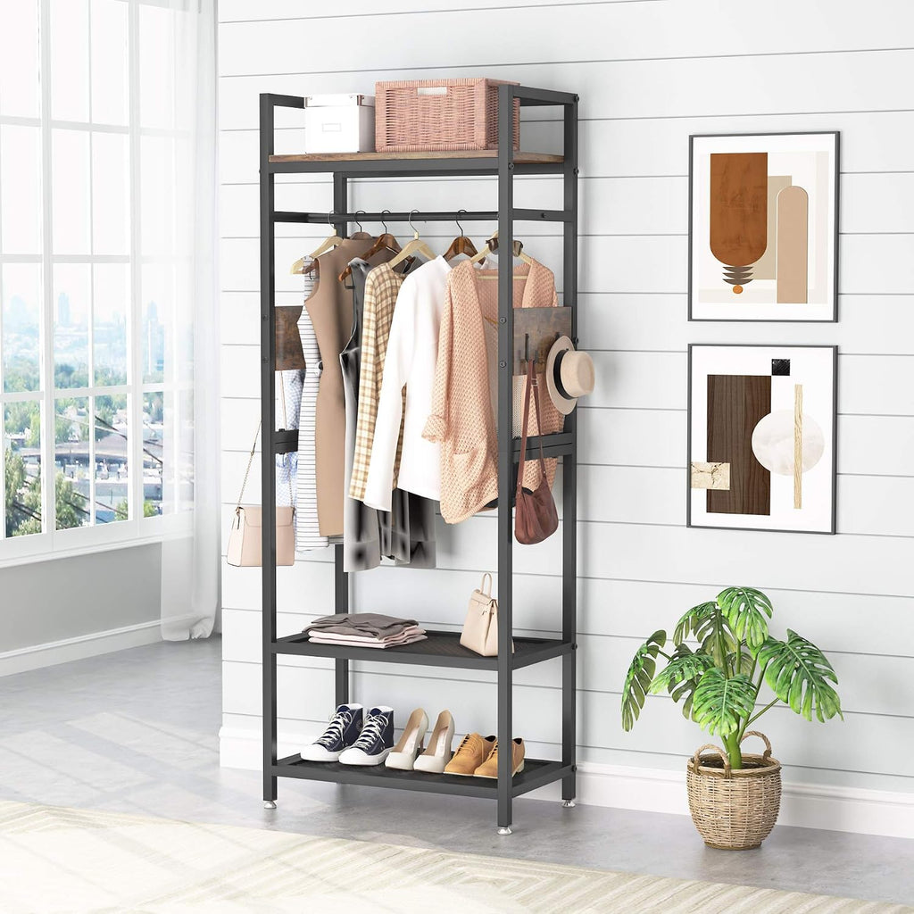 Tribesigns Small Heavy Duty Clothes Rack Set of 10 with Shelf and Hanging Rod, Freestanding Closet Organizer, Industrial Hall Tree Garments Rack for Small Space,Bedroom,27'' W X 69'' H, 10 pcs