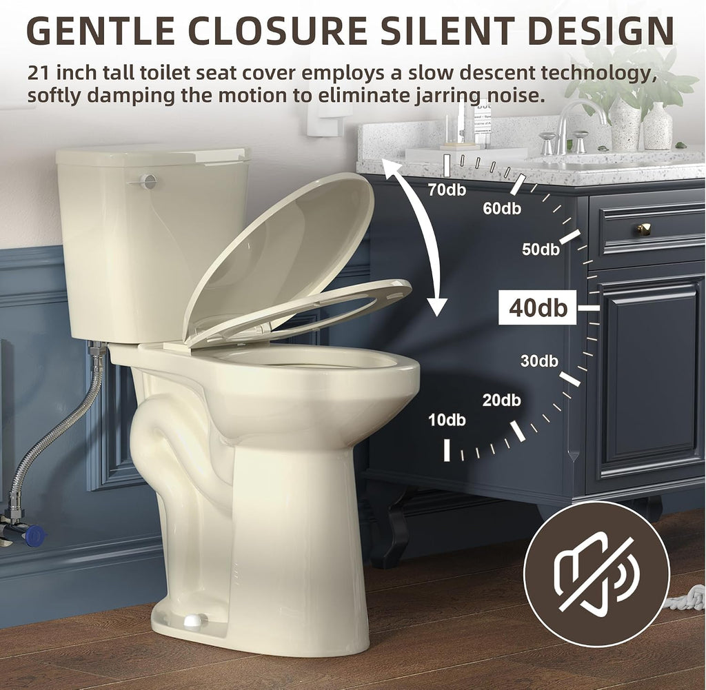 SUPERFLO Tall Toilet 21 Inch Bone White, Extra Tall Toilets for Elderly with 1.28GPF Siphon Flush & Rough in 12 Inch, High Toilets for Bathrooms Tall Height for Seniors & Tall Person
