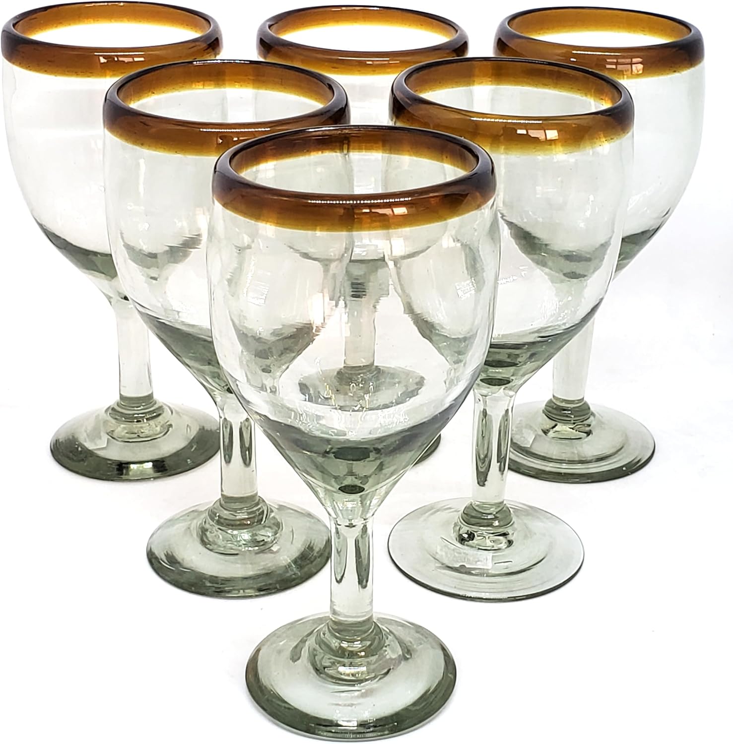 Amber Rim 13 oz Wine Glasses (set of 6), Recycled Glass, Lead-free, Toxin-Free (13oz Wine)