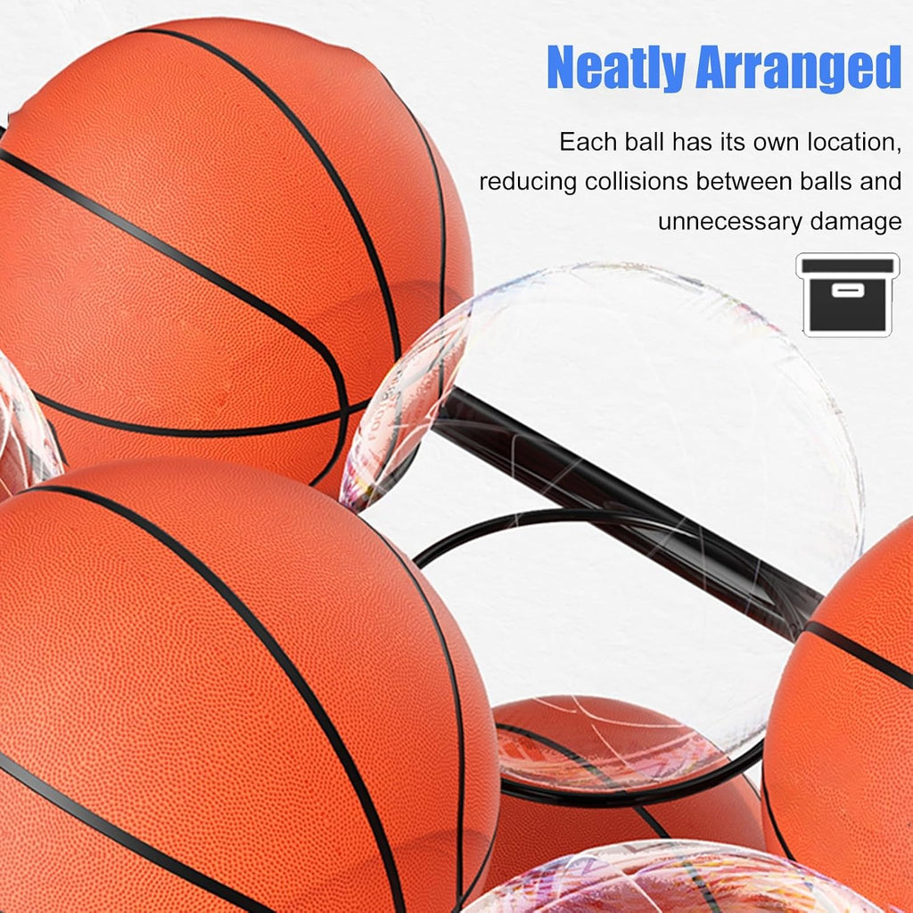 5-Layers Commercial Basketball Racks on Lockable Wheels, Metal Volleyball Display Stand with Round Storage Bracket, Schools/Kindergartens/Soccer Clubs/Space Sav,White
