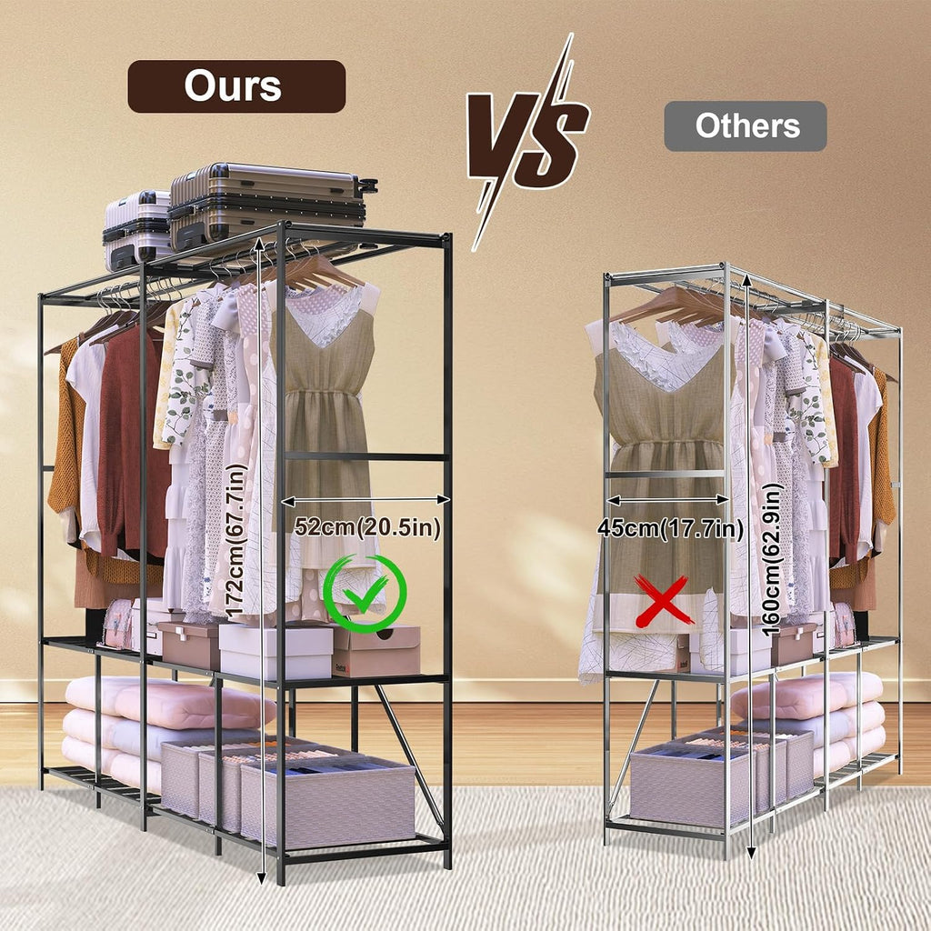 Umeiga Heavy Duty Portable Closet with Cover 1200Ibs Foldable Covered Clothes Rack for Hanging Armoire Wardrobe Closet System Freestanding Coat Storage Garment Racks (168cm/66in Gray)