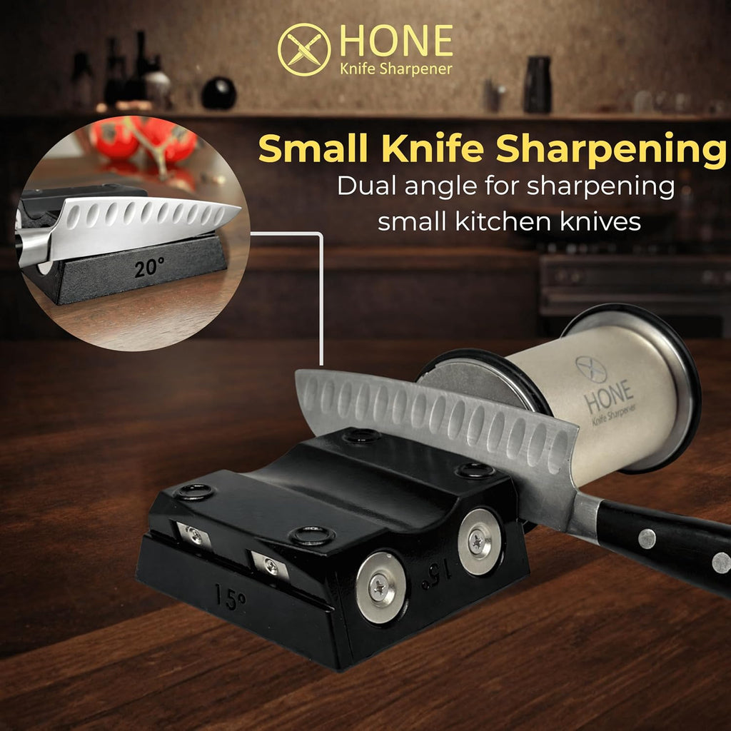 𝗛𝗢𝗡𝗘 𝗞𝗻𝗶𝗳𝗲 𝗦𝗵𝗮𝗿𝗽𝗲𝗻𝗲𝗿 Engineered in Canada, Kitchen Rolling Knife Sharpener with Ball Bearings, Detachable Dual-Sided Diamond Plates, Small Knives Slot, 20° & 15° Precision Sharpening