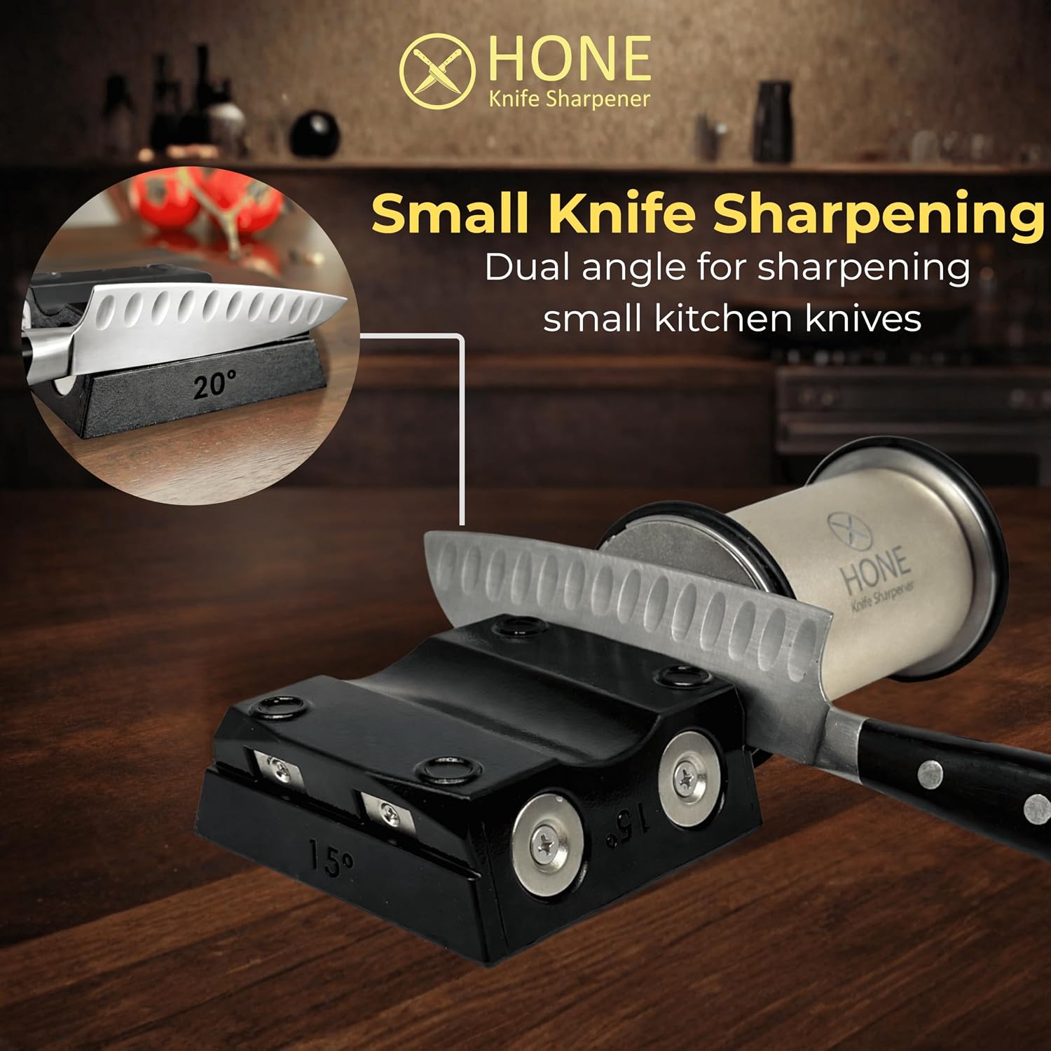 𝗛𝗢𝗡𝗘 𝗞𝗻𝗶𝗳𝗲 𝗦𝗵𝗮𝗿𝗽𝗲𝗻𝗲𝗿 Engineered in Canada, Kitchen Rolling Knife Sharpener with Ball Bearings, Detachable Dual-Sided Diamond Plates, Small Knives Slot, 20° & 15° Precision Sharpening