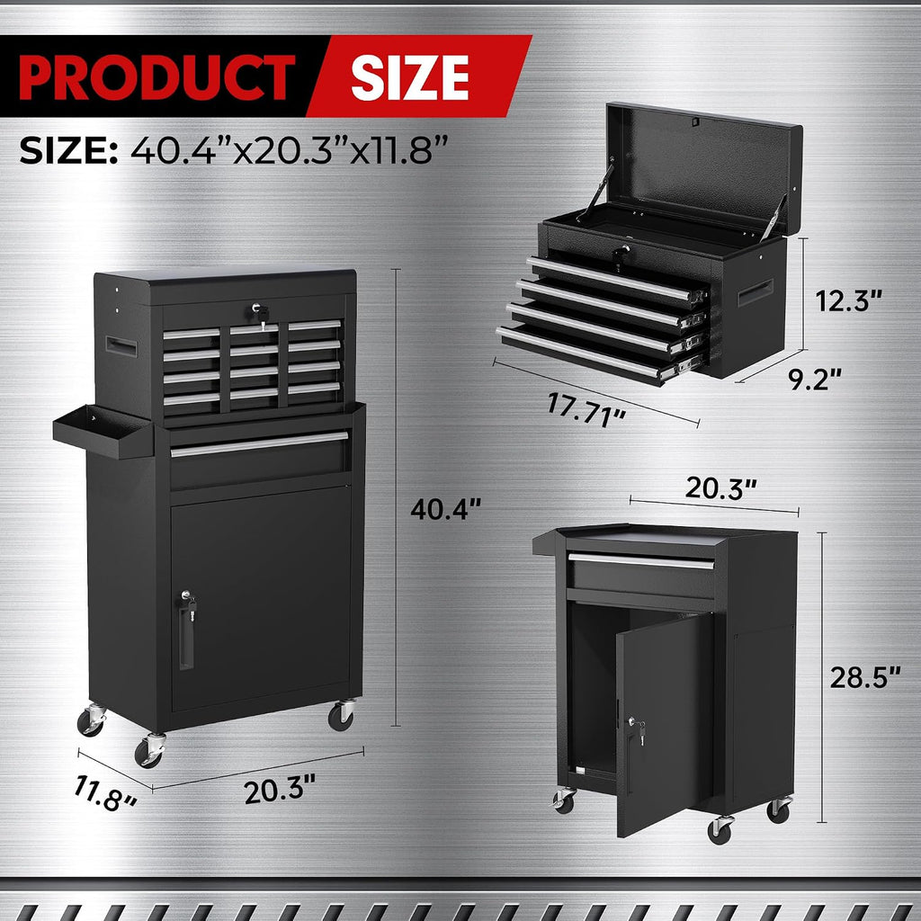 INTERGREAT Rolling Tool Chest, 5-Drawer Tool Box Organizer w/Lockable Wheels & Sliding Drawers & Detachable Top, Tool Storage Cabinet for Garage Workshop, Black