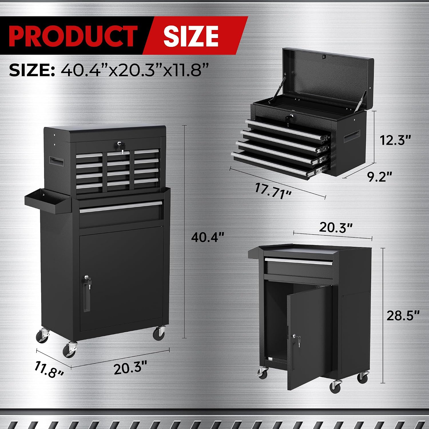 INTERGREAT Rolling Tool Chest, 5-Drawer Tool Box Organizer w/Lockable Wheels & Sliding Drawers & Detachable Top, Tool Storage Cabinet for Garage Workshop, Black