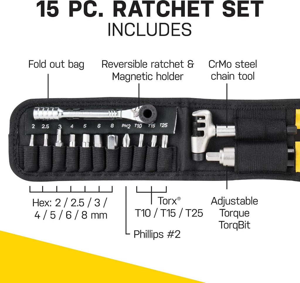 Topeak Ratchet Rocket Lite NTX+ Bike Repair Tool Kit – 19 Function Compact Multitool with Adjustable Torque TorqBit (2–6 Nm), Allen & Torx Bits, Phillips Driver, Chain Tool, Magnetic Bit Holder & Case | bike-hand-tools