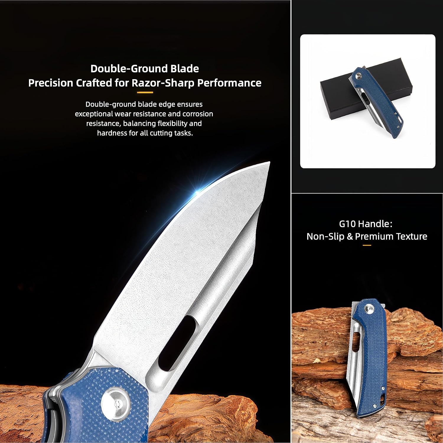 Multi Tool Pocket Knife, Knives for Men, Hunting Knives & Tools, 8CR13 Blade, Linen-textured Handle, HRC 58-60, Lightweight Outdoor Knife for Backpacking, Hiking Gear