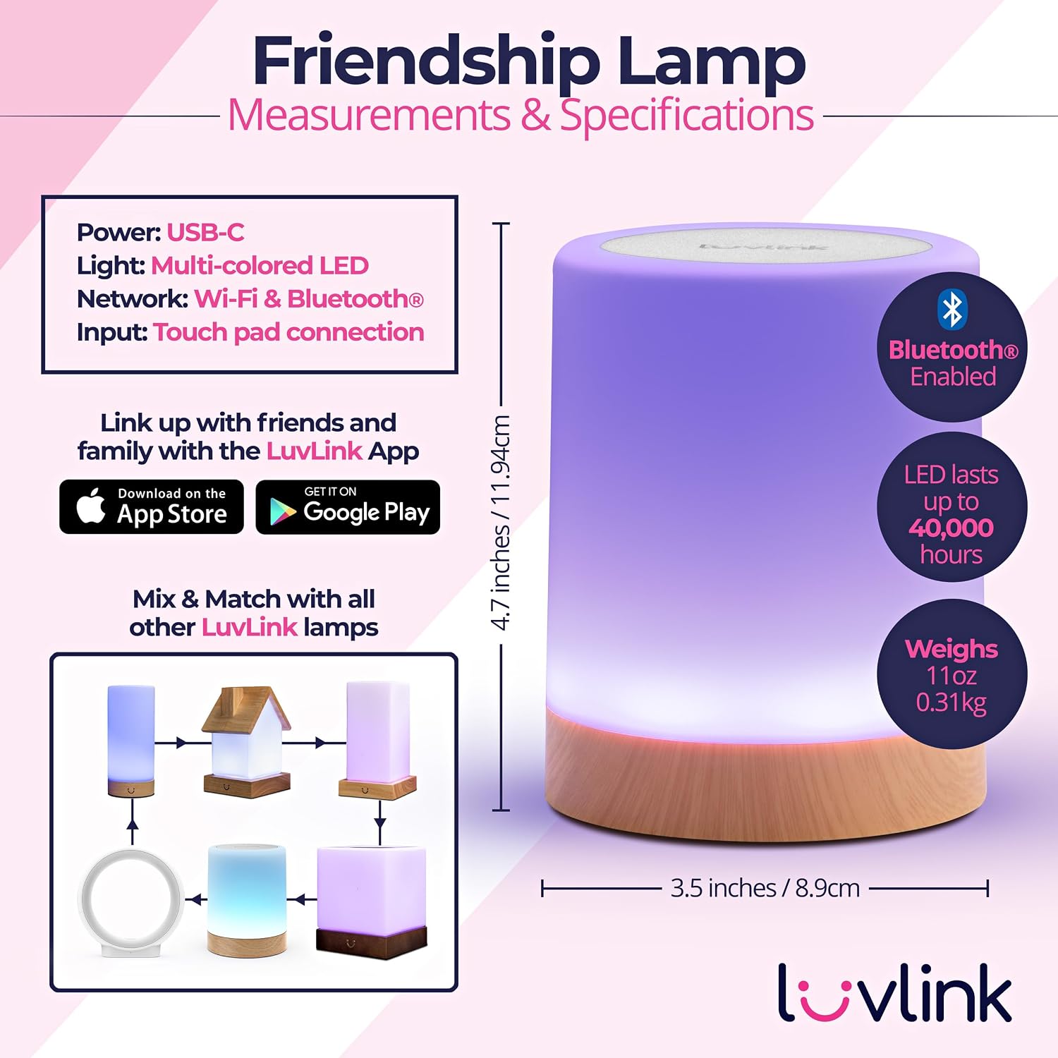 LuvLink Friendship Lamps No Subscription WiFi Touch Lamp for Long Distance Relationships, Couples, Friends & Family - Gift Ready (Set of Five)