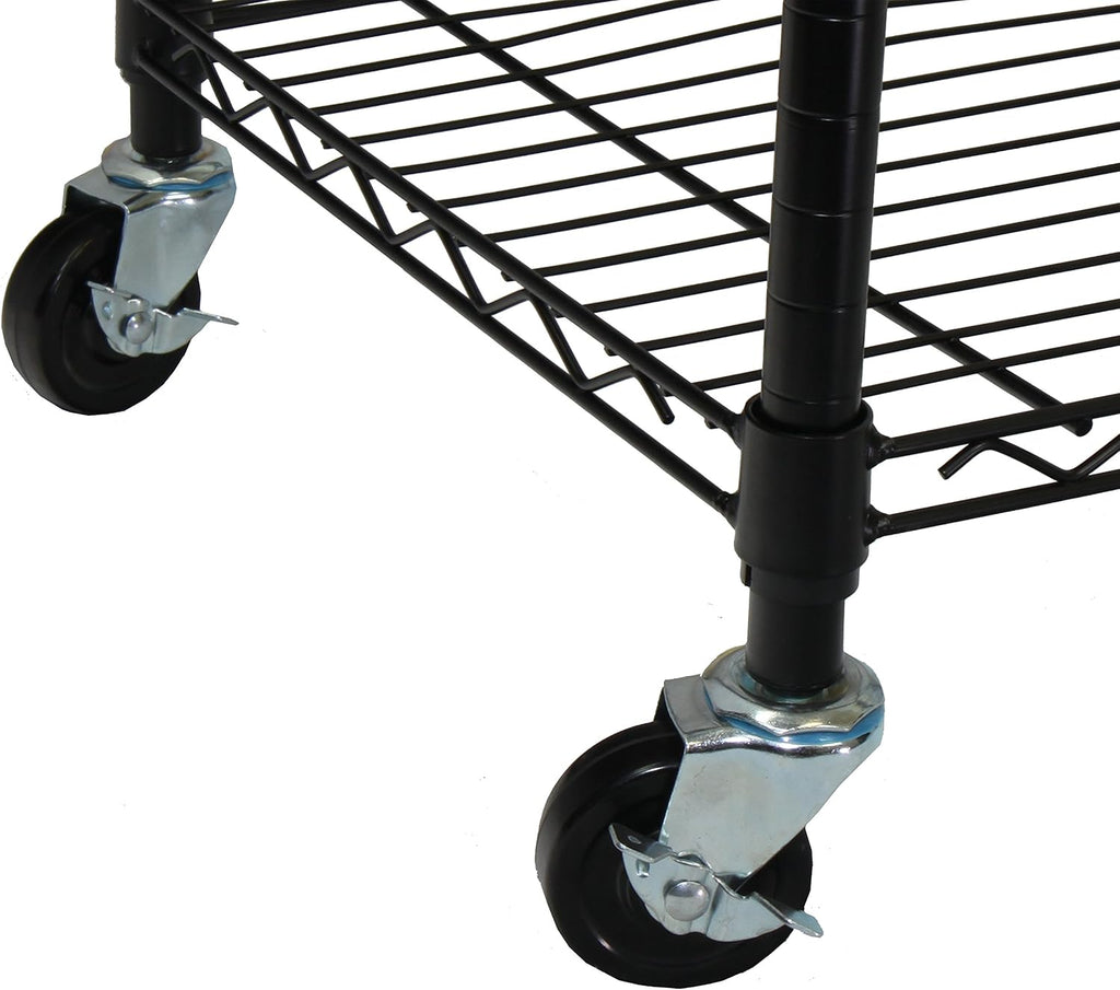 Oceanstar Heavy Duty Rolling Storage Garment Rack with Adjustable Shelves and Hook,Black