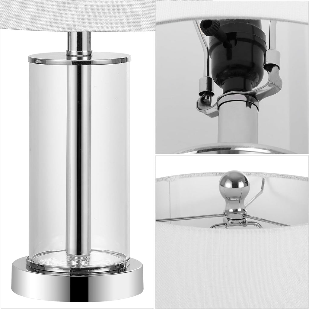 JONATHAN Y 20.5' Chrome Fillable Glass Table Lamp Set of 2, Modern Nightstand Lamps for Living Room Bedroom Office, White Linen Shade, LED Bulbs Included (JYL8508C-SET2)