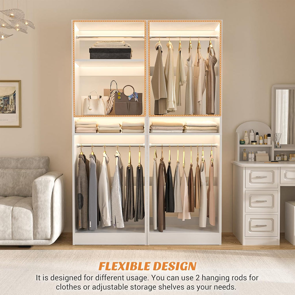 Unikito Freestanding Closet System, 25' Closet Organizer Wardrobe with Hanging Rods & Shelve, Adjustable Clothes Garment Rack, Sturdy Walk in Closet Tower, Easy Assembly, 25' W x 16' D x 80' H, White