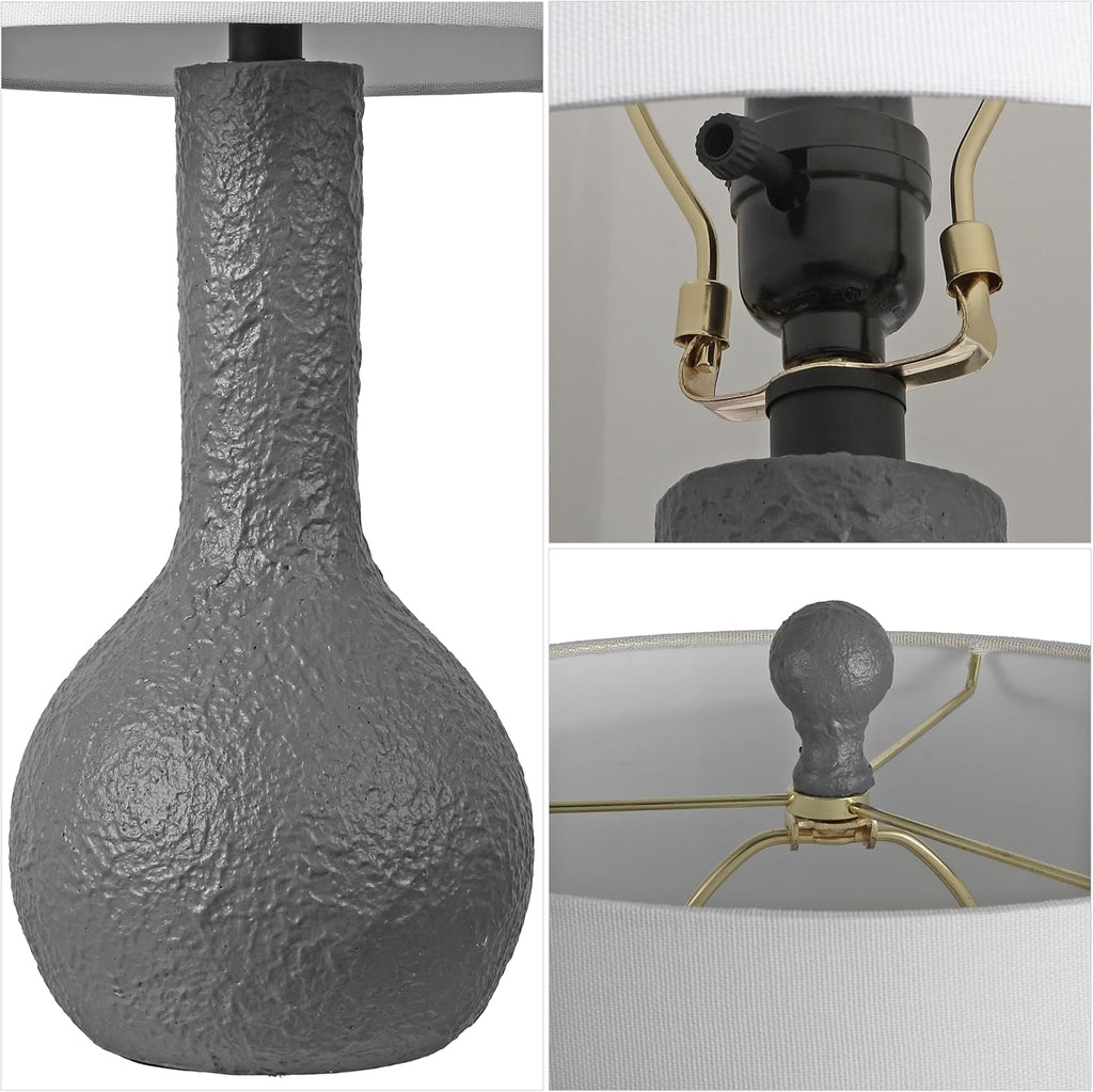 JONATHAN Y 24.75' Gray Modern Table Lamp Set of 2 for Bedroom, Scandinavian Textured Gourd Lamps for Living Room, White Linen Shade, LED Bulbs Included (JYL9207B-SET2)