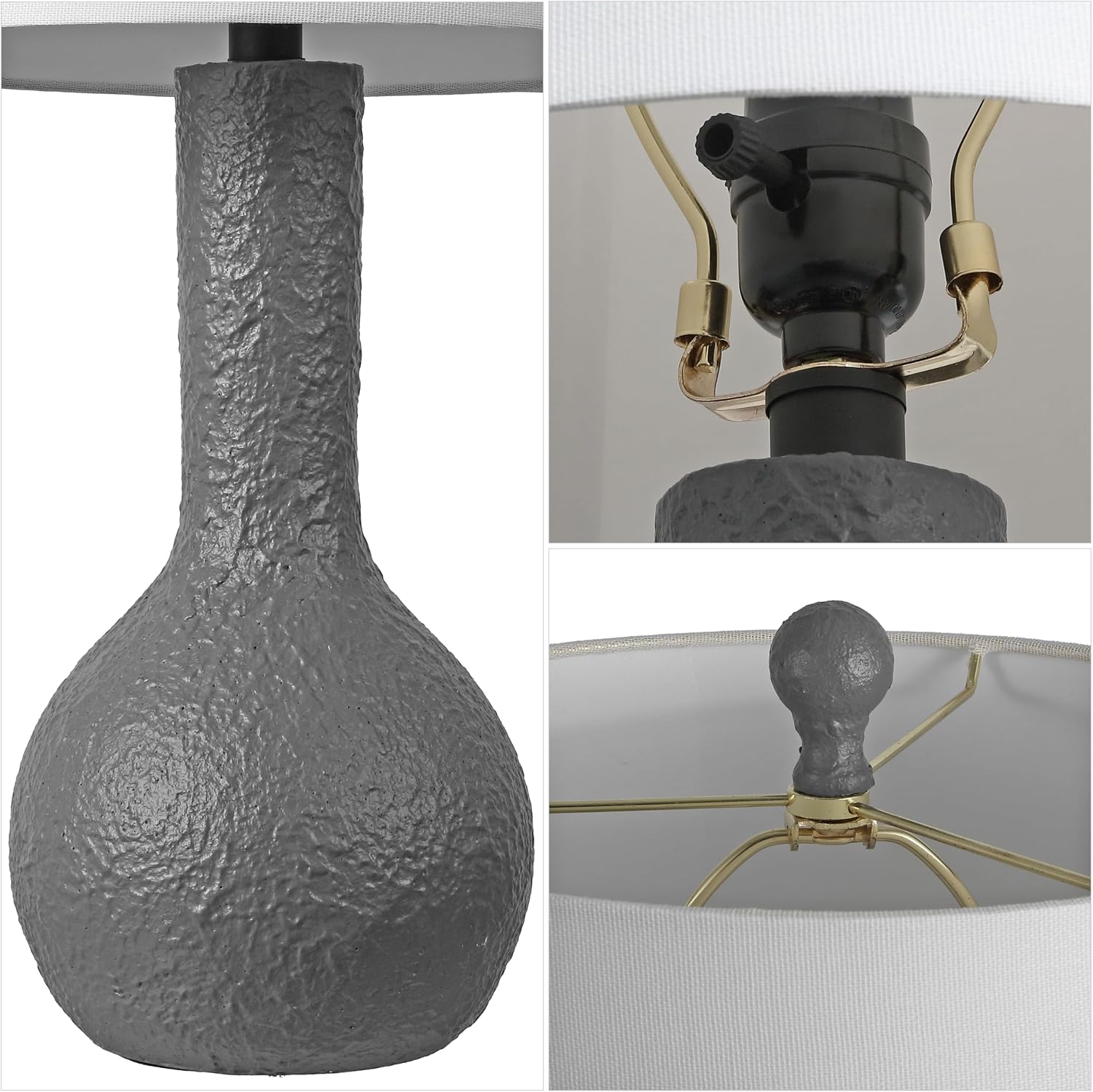 JONATHAN Y 24.75' Gray Modern Table Lamp Set of 2 for Bedroom, Scandinavian Textured Gourd Lamps for Living Room, White Linen Shade, LED Bulbs Included (JYL9207B-SET2)