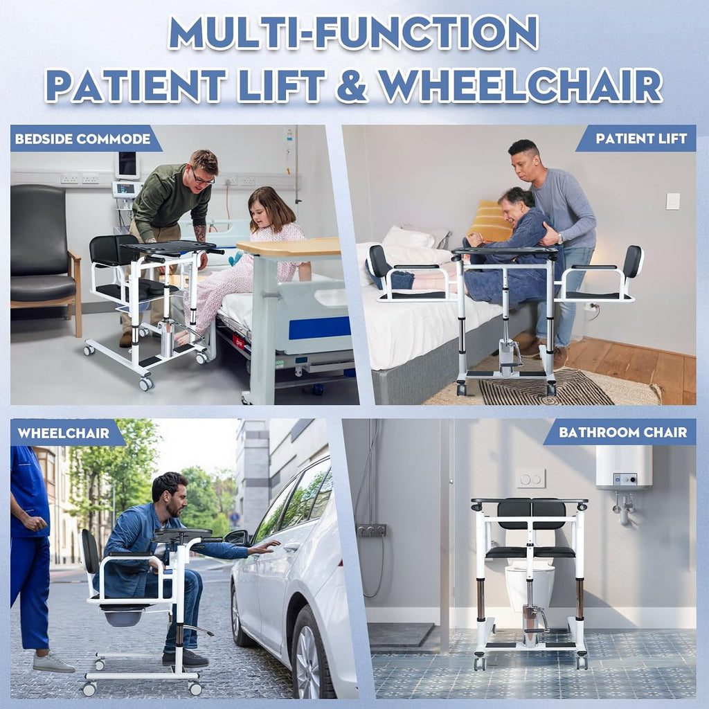 Patient Lift Transfer Chair - Heavy Duty Shower Commode Chair with Toilet Safety Frame (Dual A - Black XL)