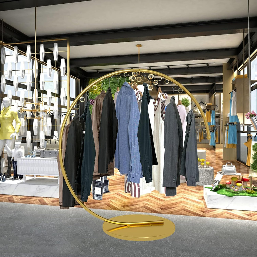 Boutique Display Heavy Duty Portable Clothing Rack, Commercial Grade Metal Garment Rack with Stable Base for Hanging Clothes(Gold, 150CM)