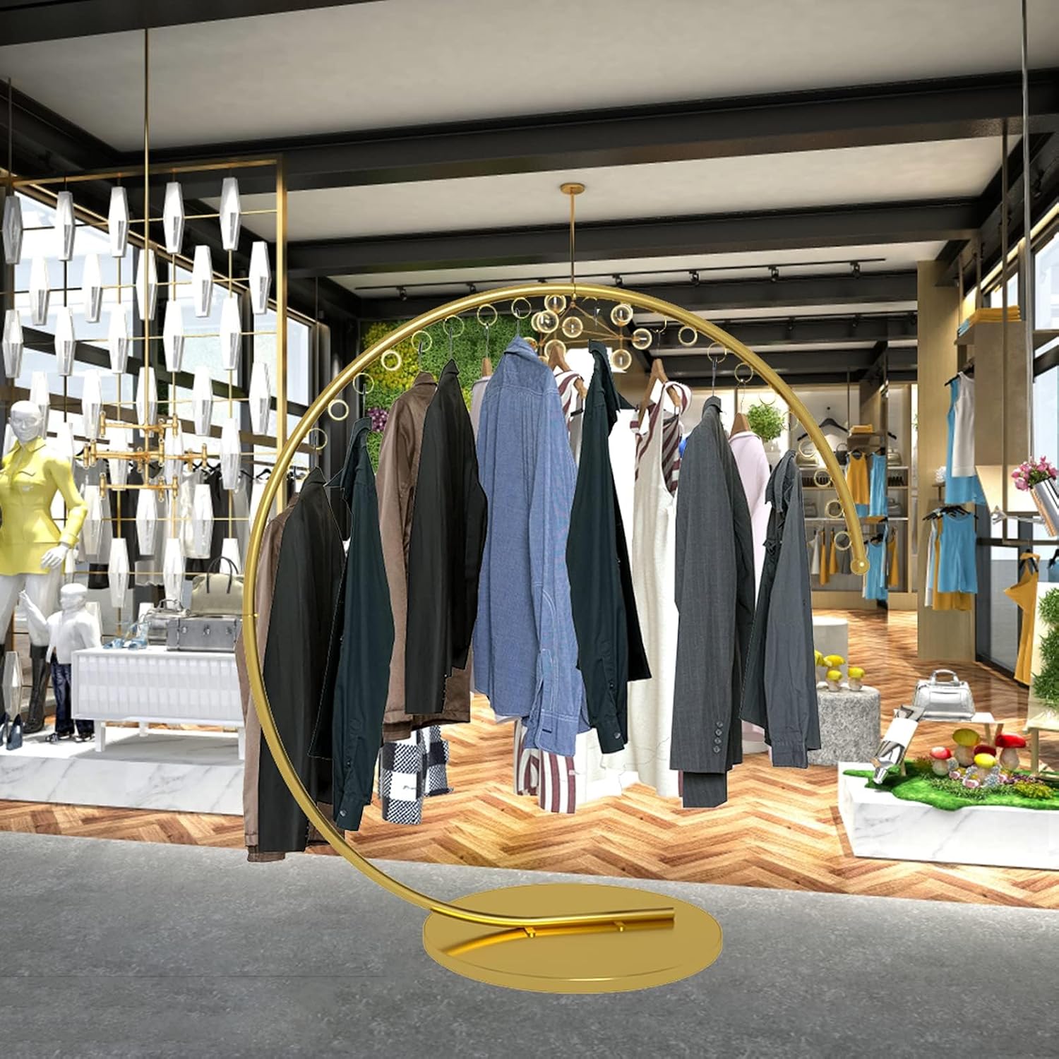 Boutique Display Heavy Duty Portable Clothing Rack, Commercial Grade Metal Garment Rack with Stable Base for Hanging Clothes(Gold, 150CM)