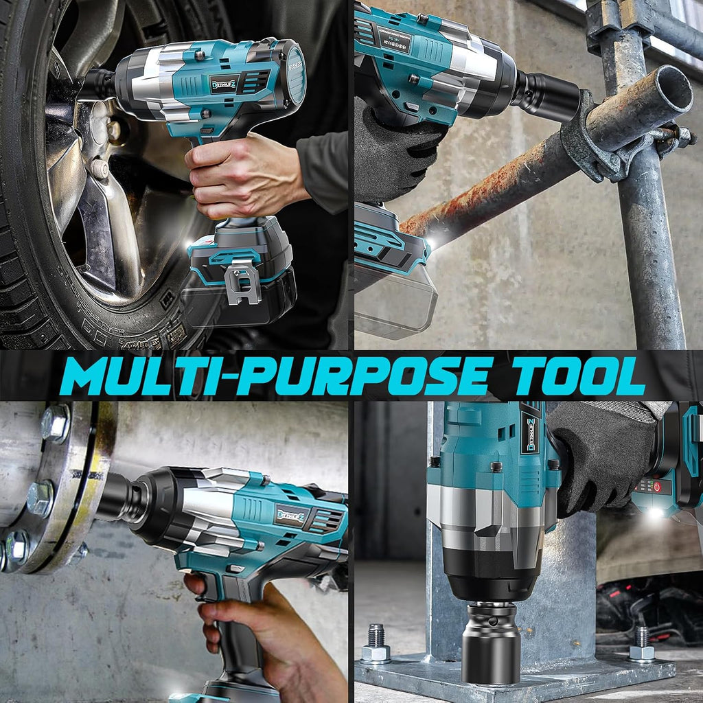 DIYtoolifz 3/4' Cordless Impact Wrench Compatible with Makita 18V Battery: 1850FT-LBS(2500N.m) High Torque Impact Driver, Auto-Stop Reverse, 4-Speed Heavy Duty Impact for Car/Truck/Mower(Bare Tool)