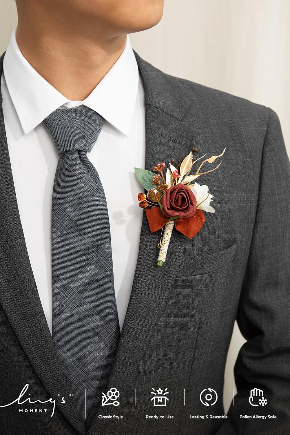 Ling's moment Wedding Artificial Flowers Package, Bridal Bouquet, Bridesmaid Bouquets, Boutonniere for Men, Rose Petals.Terracotta Orange