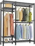 VIPEK V2 Heavy Duty Clothes Rack, Portable Metal Clothing Racks with 4 Tiers Adjustable Wire Shelving & 3 Hanging Rods, Freestanding Wardrobe Portable Closet Rack, Max Load 700LBS, Black