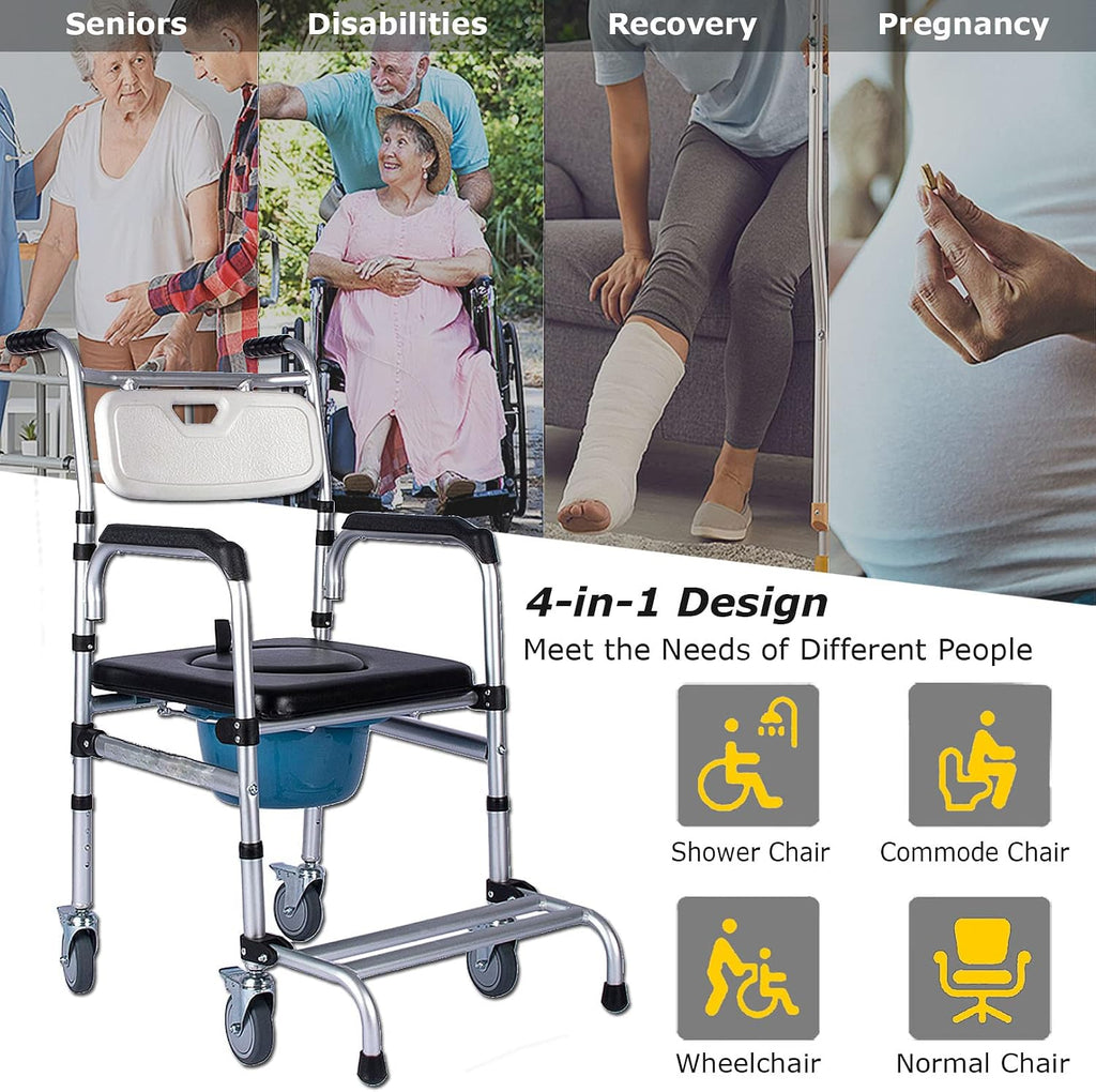 Stand Alone Raised Toilet Seat Heavy Duty Medical Homecare Commode Chair, 5-Gears Height Adjustable Legs, Bathroom Assist Shower Chair for Elderly, Handicap, Disabled