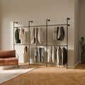 pamo Industrial Pipe Clothing Rack – Wall Mounted Black Closet System in Powder-Coated Steel – 116.54' W × 87.4' H – Easy Setup – Ideal for Walk-In Closets & Retail Use