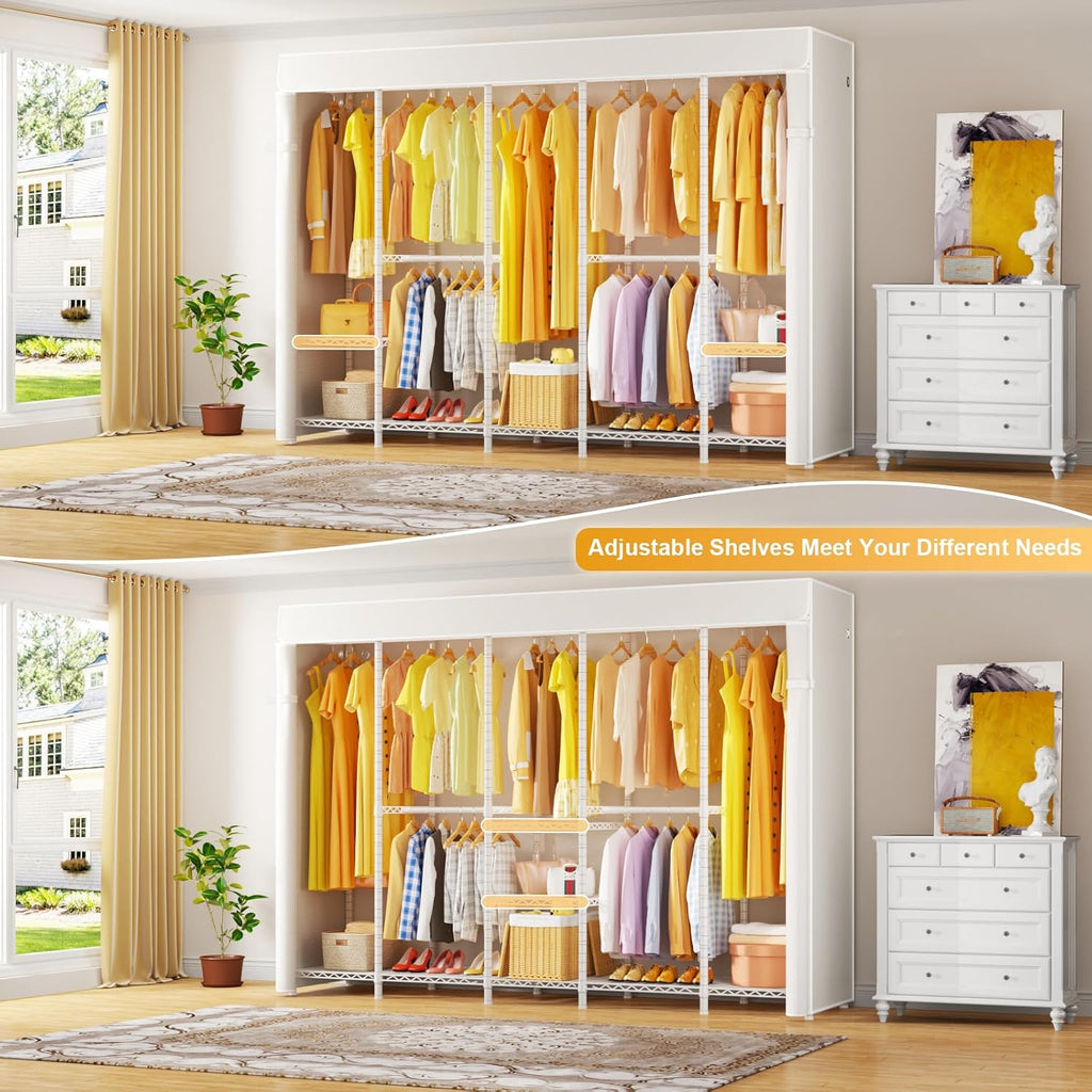 ULIFHOME H50C Extra Large Clothes Rack with Cover, Freestanding Portable Closet, Covered Clothing Racks for Hanging Clothes, Heavy Duty Garment Rack, Wardrobe Closet with White Cover Max Load 1350 Lbs