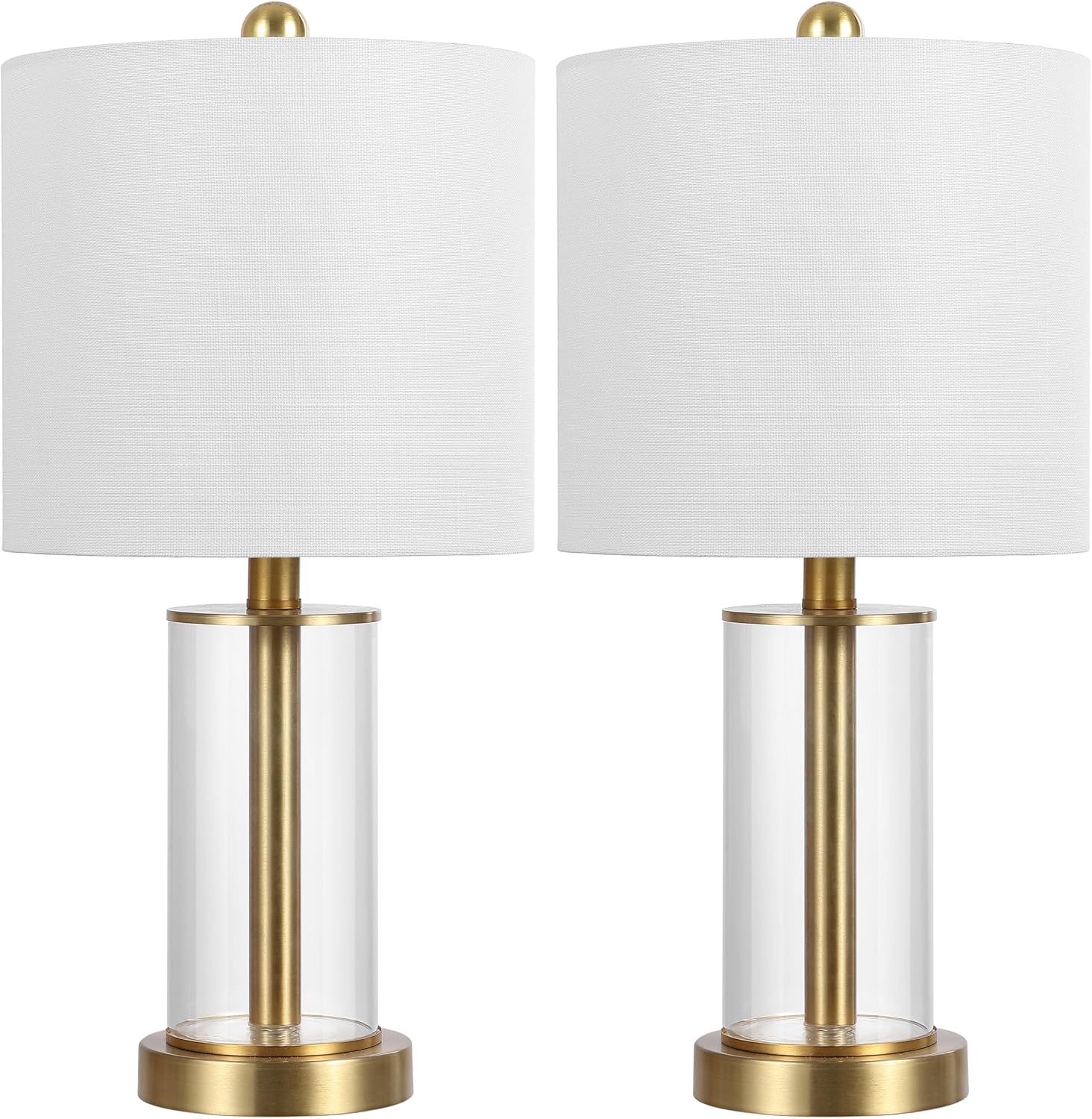 JONATHAN Y 20.5' Brass Gold Fillable Glass Table Lamp Set of 2, Modern Nightstand Lamps for Living Room Bedroom Office, White Linen Shade, LED Bulbs Included (JYL8508B-SET2)