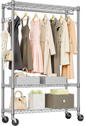 High-Strength Rolling Garment Rack Freestanding Closet Organizer with Hanging Rod Adjustable Metal Clothes Rack Chrome 15.7' D x 45.3' W x 75.6' H
