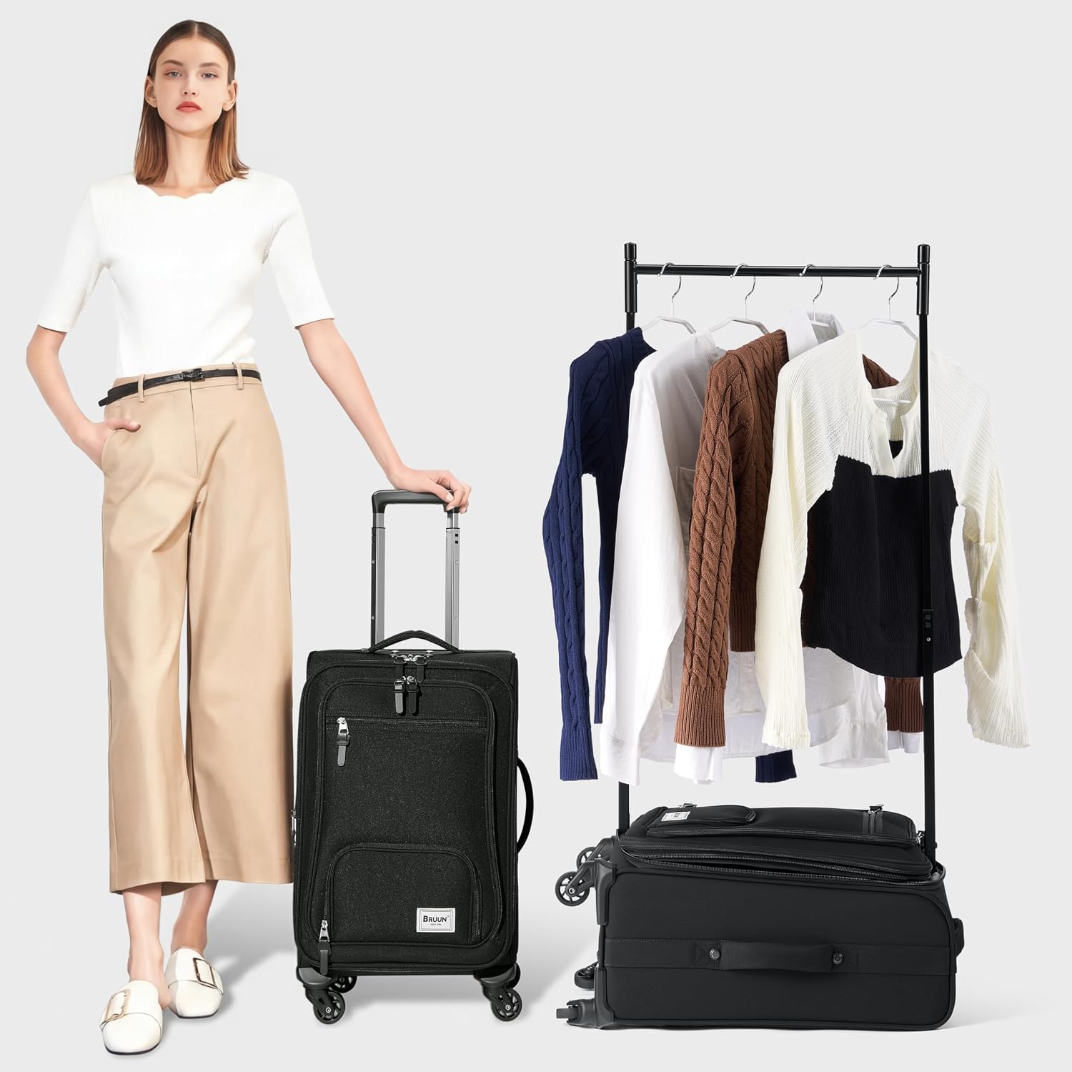 BRÜUN Dance Bag with Garment Rack – Dance Competition Carry-On Black Rolling Trolley Carrier with 360° Spinner Wheels for Travel Luggage Closet Suitcase – Designed for Men, Women