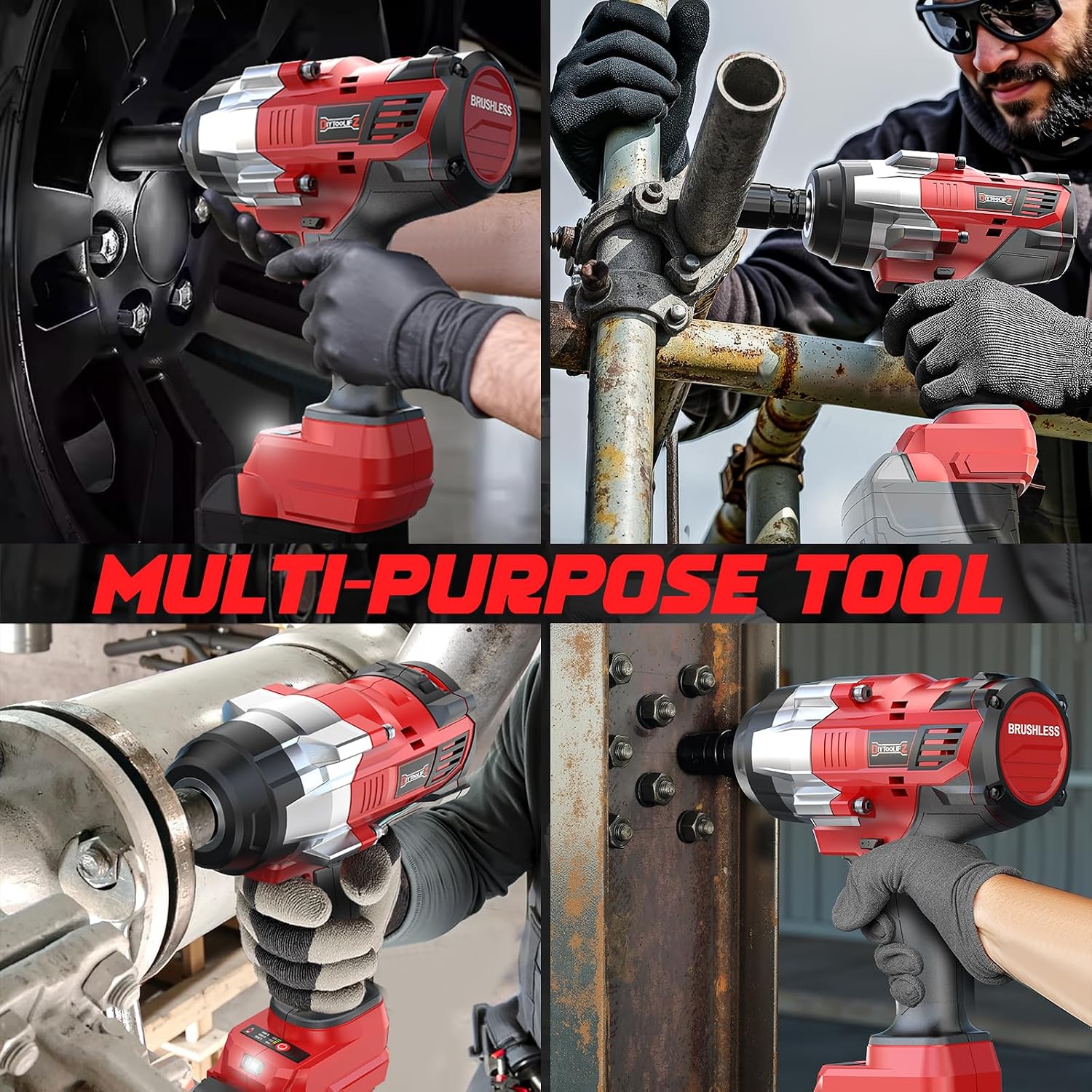 DIYtoolifz Cordless Impact Wrench 1/2 inch Compatible with Milwaukee 18v Battery, 1700 Ft-lbs High Torque Impact Driver with 6Pcs Sockets & Storage Case, Electric Impact Gun with 4-Speed & LED Light
