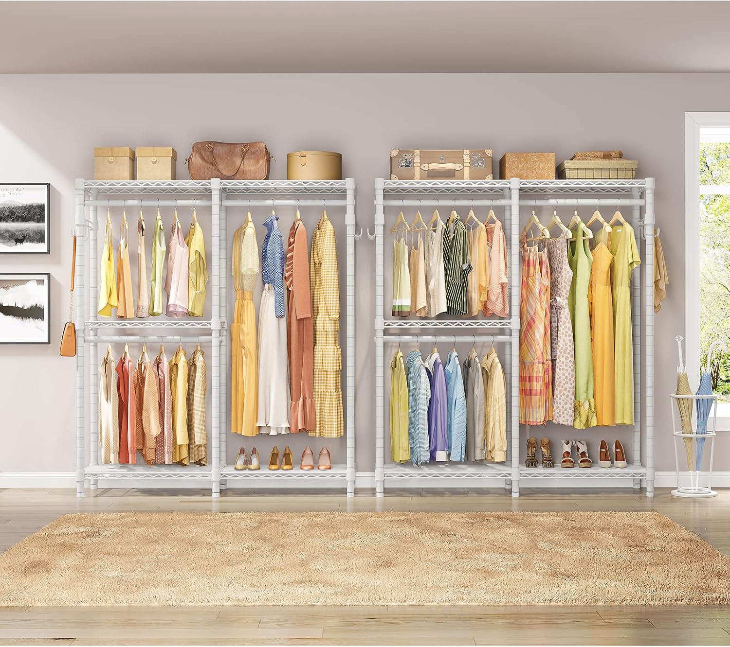 VIPEK V4 Garment Rack for Hanging Clothes, Portable Wardrobe Freestanding Closet Organizer, Heavy Duty Clothes Rack Metal Clothing Rack with 3 Hanging Rods & 2 Side Hooks, Max Load 810lbs, White