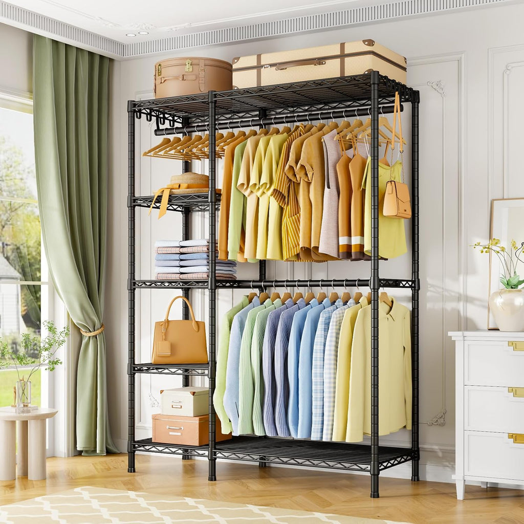 Ulif F2 Clothes Rack, 5 Tiers Heavy Duty Garment Rack for Bedroom, Freestanding Adjustable Closet Storage Organizer, 46.1' W x 15.4' D x 78.3' H, Load 630lbs, Upgraded Black