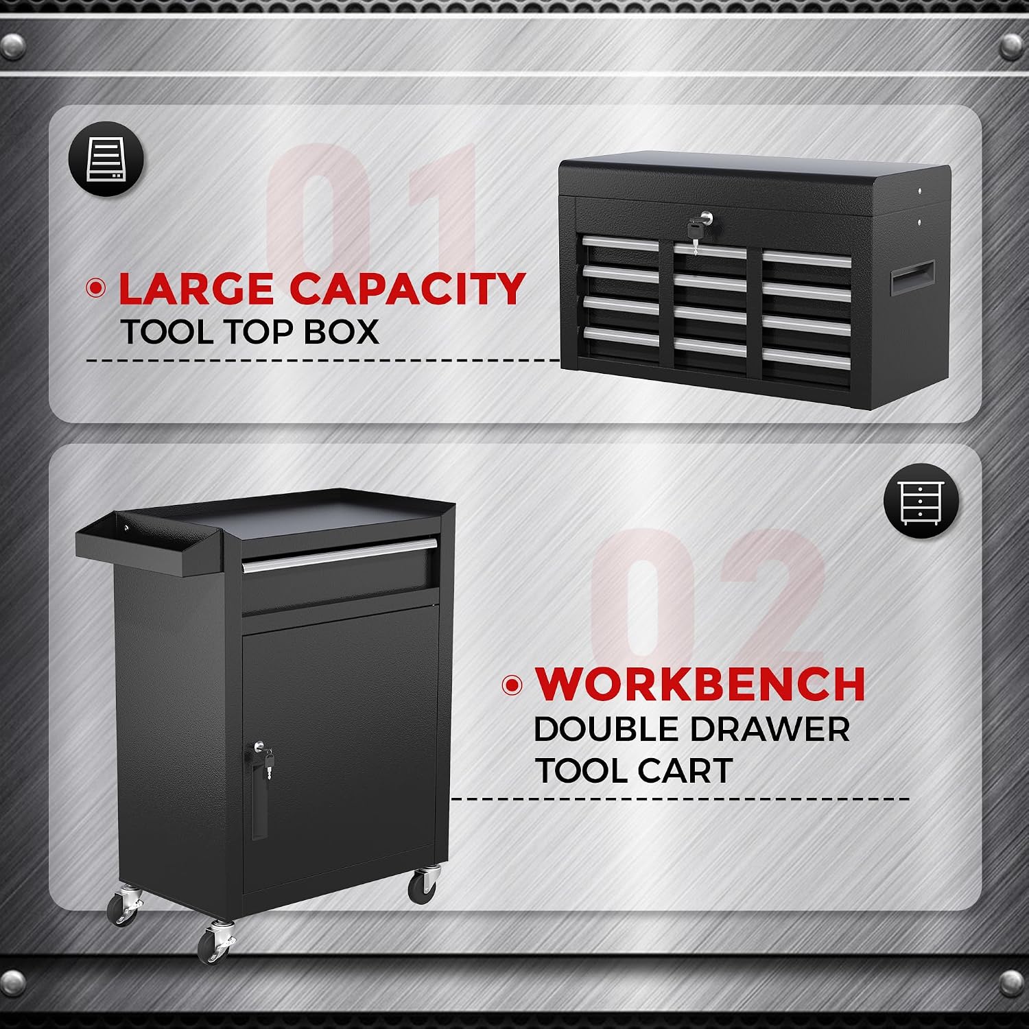 INTERGREAT Rolling Tool Chest, 5-Drawer Tool Box Organizer w/Lockable Wheels & Sliding Drawers & Detachable Top, Tool Storage Cabinet for Garage Workshop, Black