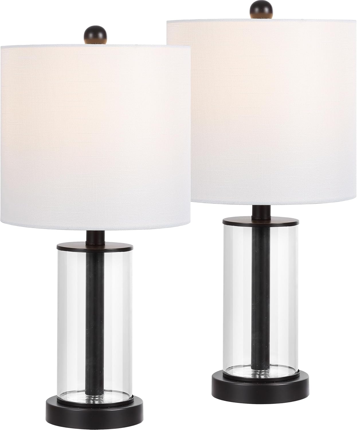 JONATHAN Y 20.5' Oil Rubbed Bronze/Clear Fillable Glass Table Lamp Set of 2, Modern Nightstand Lamps for Living Room Bedroom Office, White Linen Shade, LED Bulbs Included JYL8508A-SET2