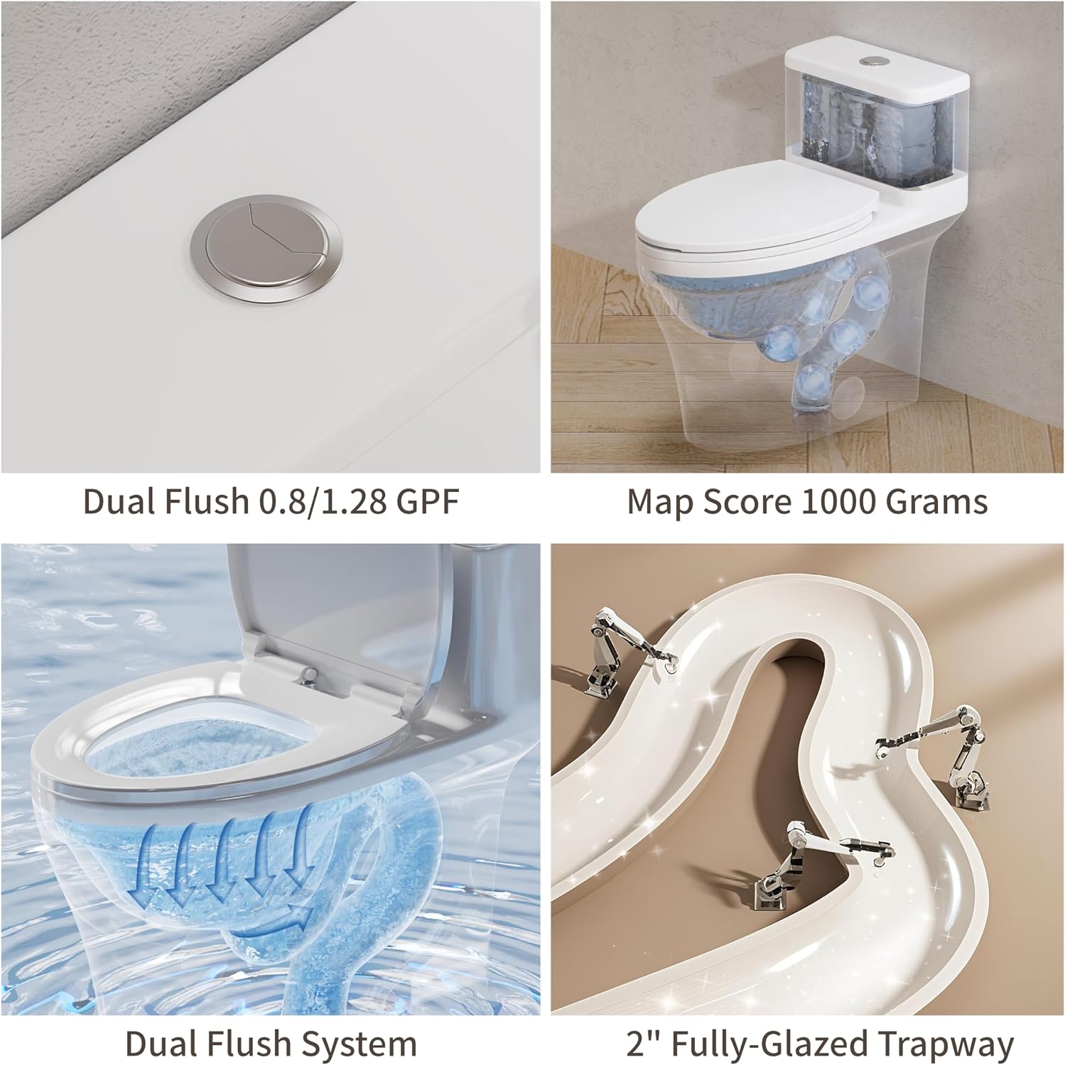 KE KING Compact One Piece Toilet,ADA Height 17.3+',Modern Toilet with Comfort Chair Seat, Dual Flush 0.8/1.28 GPF Elongated Toilet for Bathroom, MAP 1000g,12' Rough-In,white
