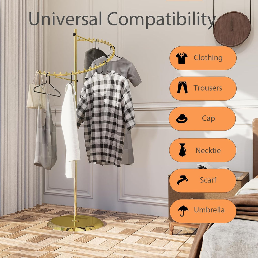 Heavy Duty Spiral Retail Racks for Clothes Gold Hanging Clothes Rack Store Boutique Clothing Rack Closet Racks for Bedroom and Shop