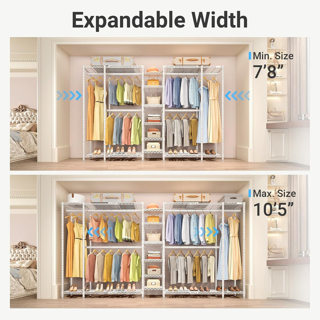 VIPEK X5 Extra Large Expandable Clothes Rack Adjustable from 7'8' to 10'5', Reach-in Closet Metal Clothing Racks Walk-in Freestanding Wardrobe Portable Closets, White