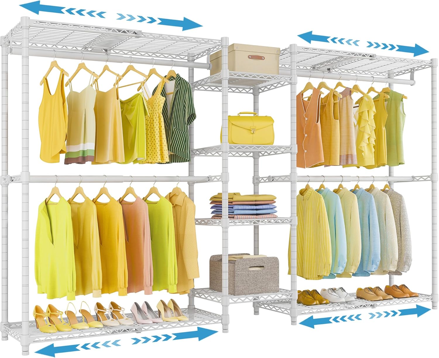 VIPEK X3 Expandable Heavy Duty Clothes Rack Adjustable from 5'2' to 8' with Flexible Shelves and Hanger Rods, Large Freestanding Clothing Racks for Hanging Clothes, Max Load 1210LBS, White