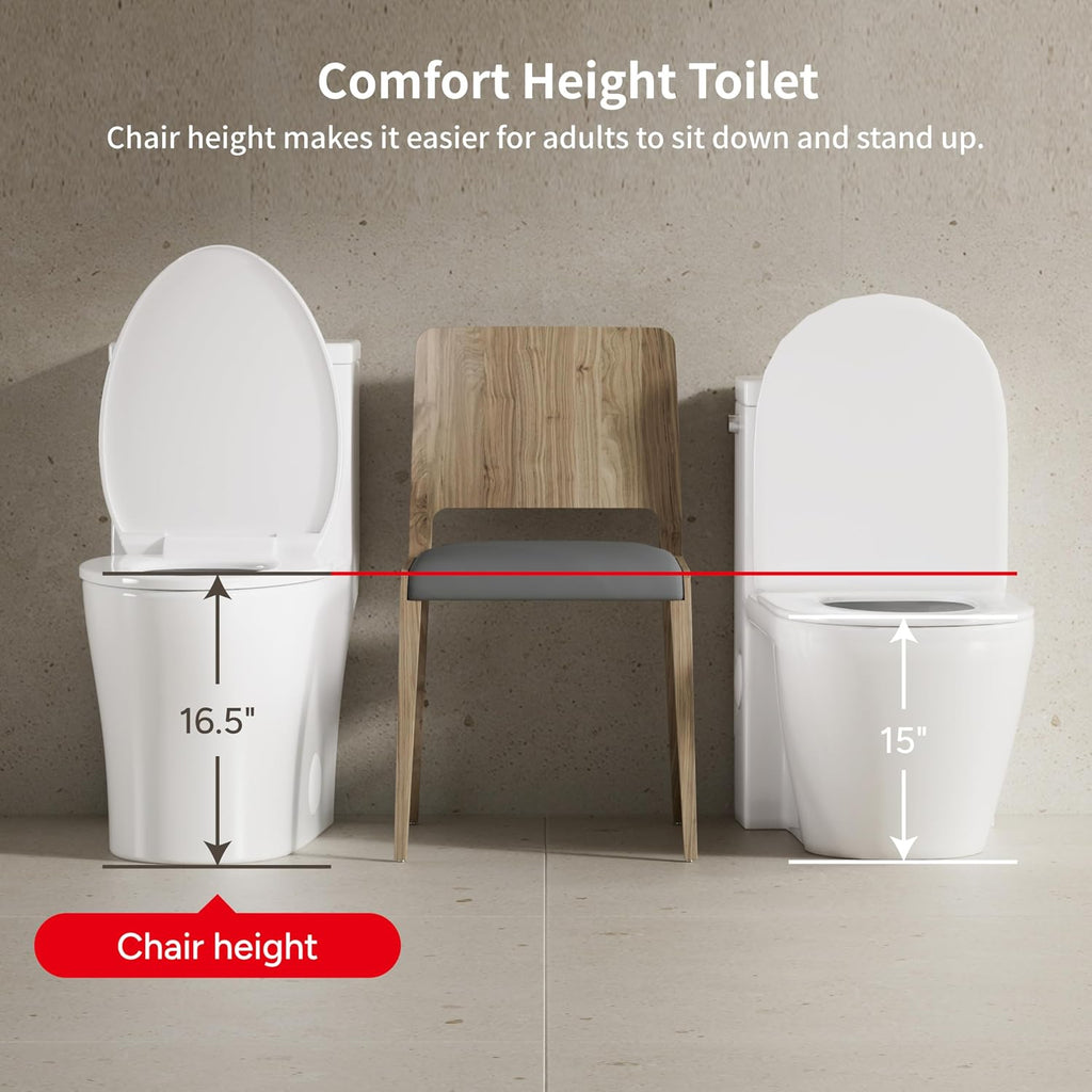 KE KING One Piece Toilet with Powerful Flush, Compact Toilet Elongated Side Lever Flush 1.28 GPF, Sleek Design White Toilet Bowl, MAP Score 1000g, 12'' Rough-in, Certified Quality