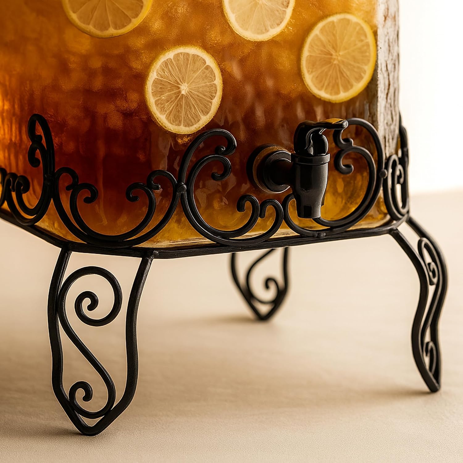 5 Gallon Hammered Glass Beverage Dispenser With Metal Stand, Durable Glass Drink Dispenser For Parties, Juice, Lemonade And More, Elegant (Pack Of 2)