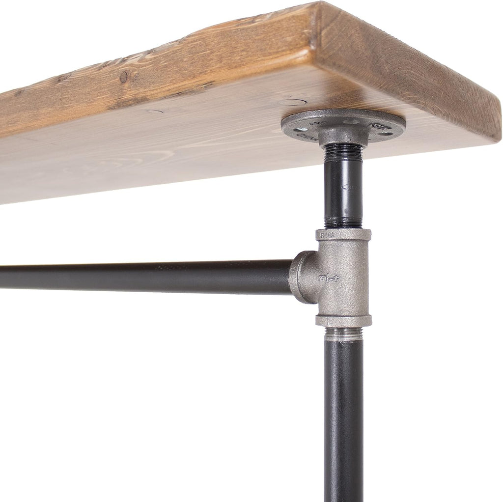 Industrial Pipe Clothing Rack with Solid Wood Top Shelf, Black, 43' W x 64' H x 17' D