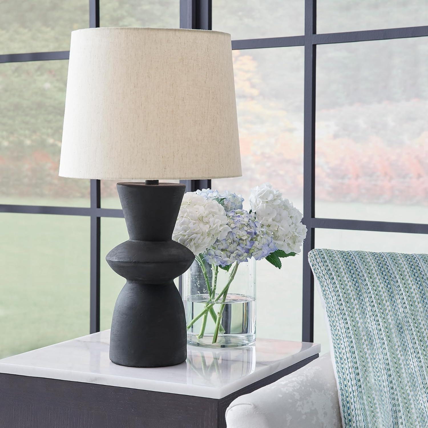 Signature Design by Ashley Scarbot Modern Distressed Paper Composite Table Lamp with 3-Way Switch, Set of 2, Black