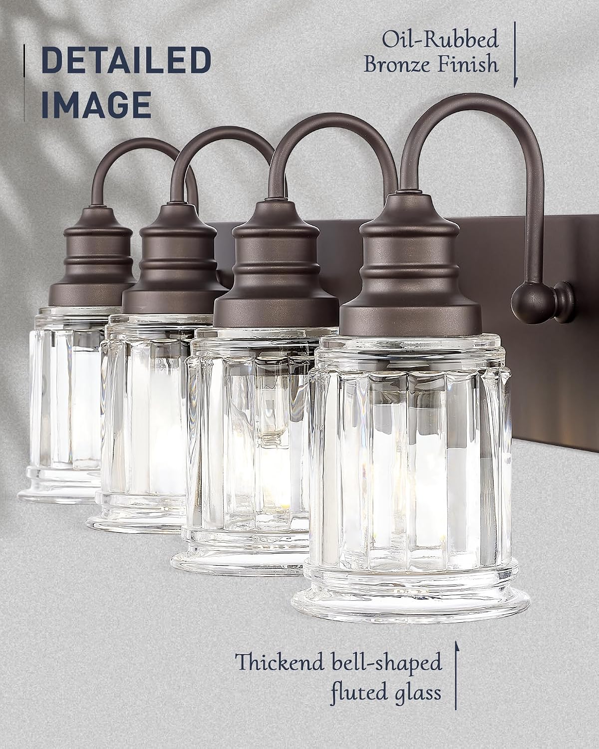 Bathroom Vanity Light - HWH 4-Light Vanity Lights for Bathroom Wall Mounted Light Fixtures Over Mirror, Oil Rubbed Bronze Vanity Light with Bell-Shaped Clear Glass, 5HZG106B-4W ORB
