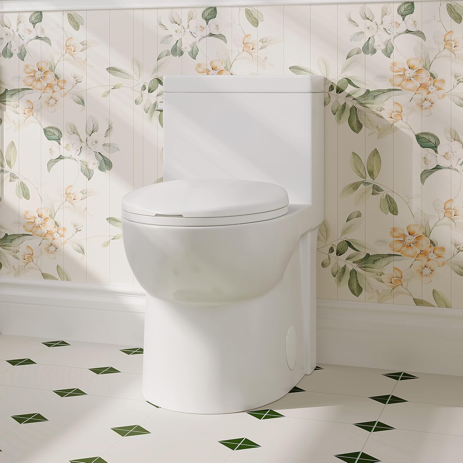 Eridanus One Piece Toilets for Bathroom, Elongated Toilet with Compact Soft Closing Seat, ADA Compliant 17' Toilet Bowl, 12' Rough in, Left Handle Powerful Flush 1.28GPF, Modern Ceramic Model 321S