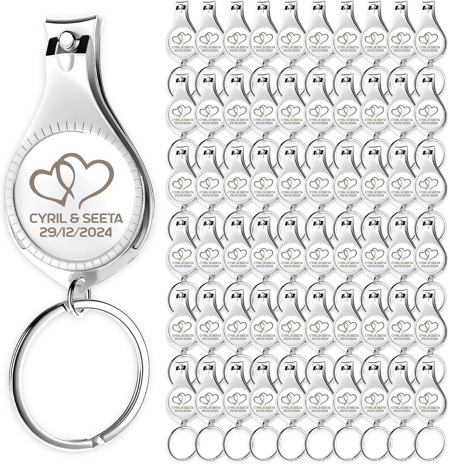 100pcs-Personalized 4 in 1 Multi Function Bottle Opener, Nail Clipper, Wedding Favors Brewery, Private Customized, Sliver, Multitool Gifts for Men