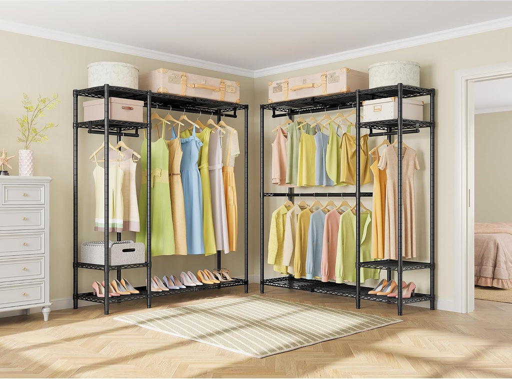 VIPEK X20 Expandable Metal Clothing Rack Adjustable from 3'3' to 4'8' Heavy Duty Garment Racks with Adjustable Shelves and Hanger Rods Portable Wardrobe Open Closet Rack System, Black